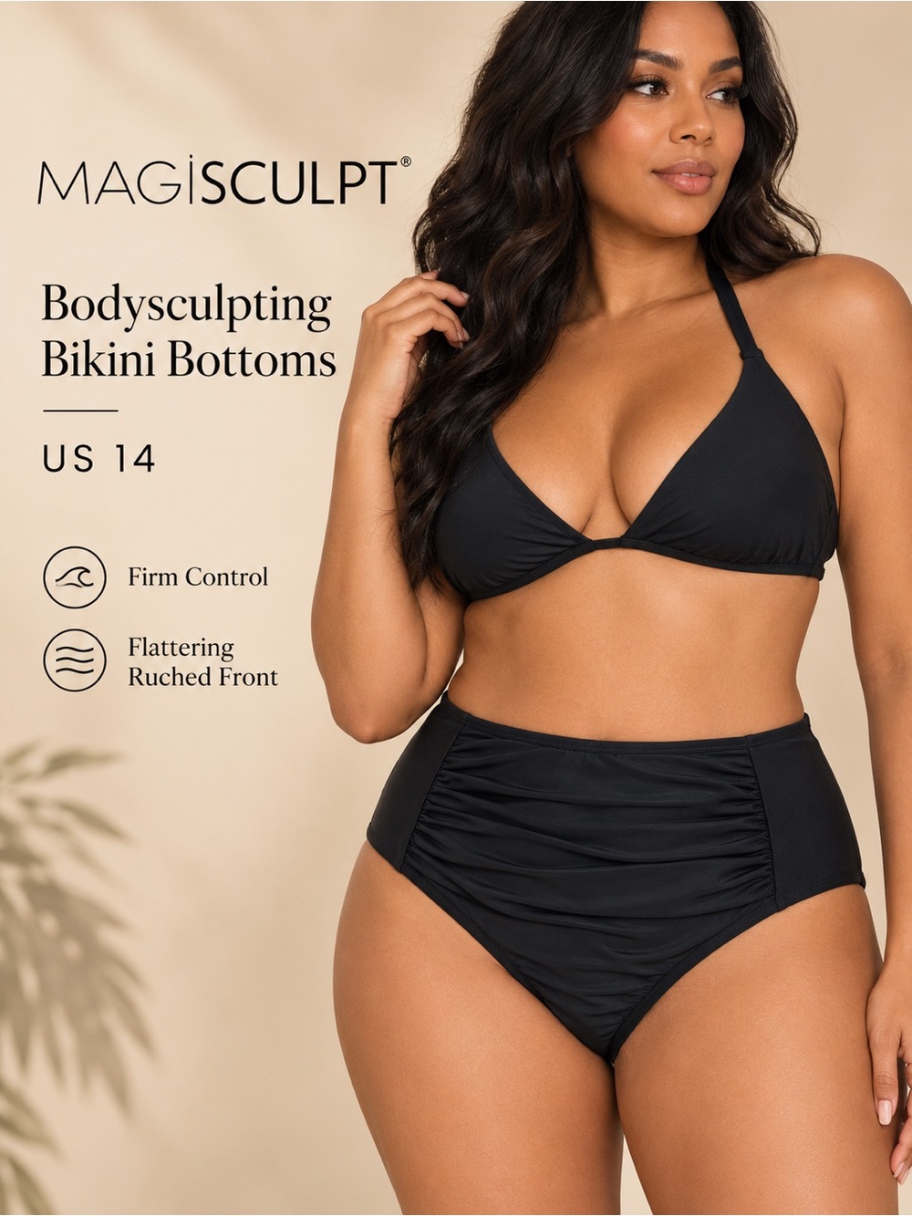 MAGISCULPT Bodysculpting Ruched Firm Control High Waist Bikini Bottoms 14